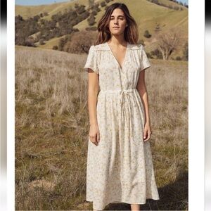 Christy Dawn Dress - Cream and yellow Flutter Sleeve Maxi Sundress